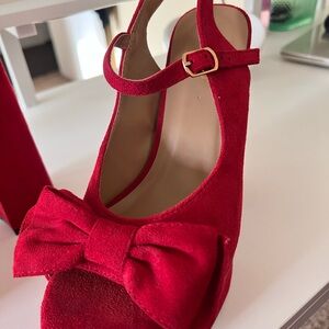 Vibrant Red Heels with Bow Detail